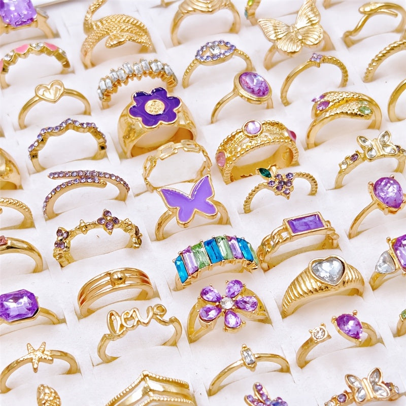 20pcs pack rose golden   womens mens ring set purple