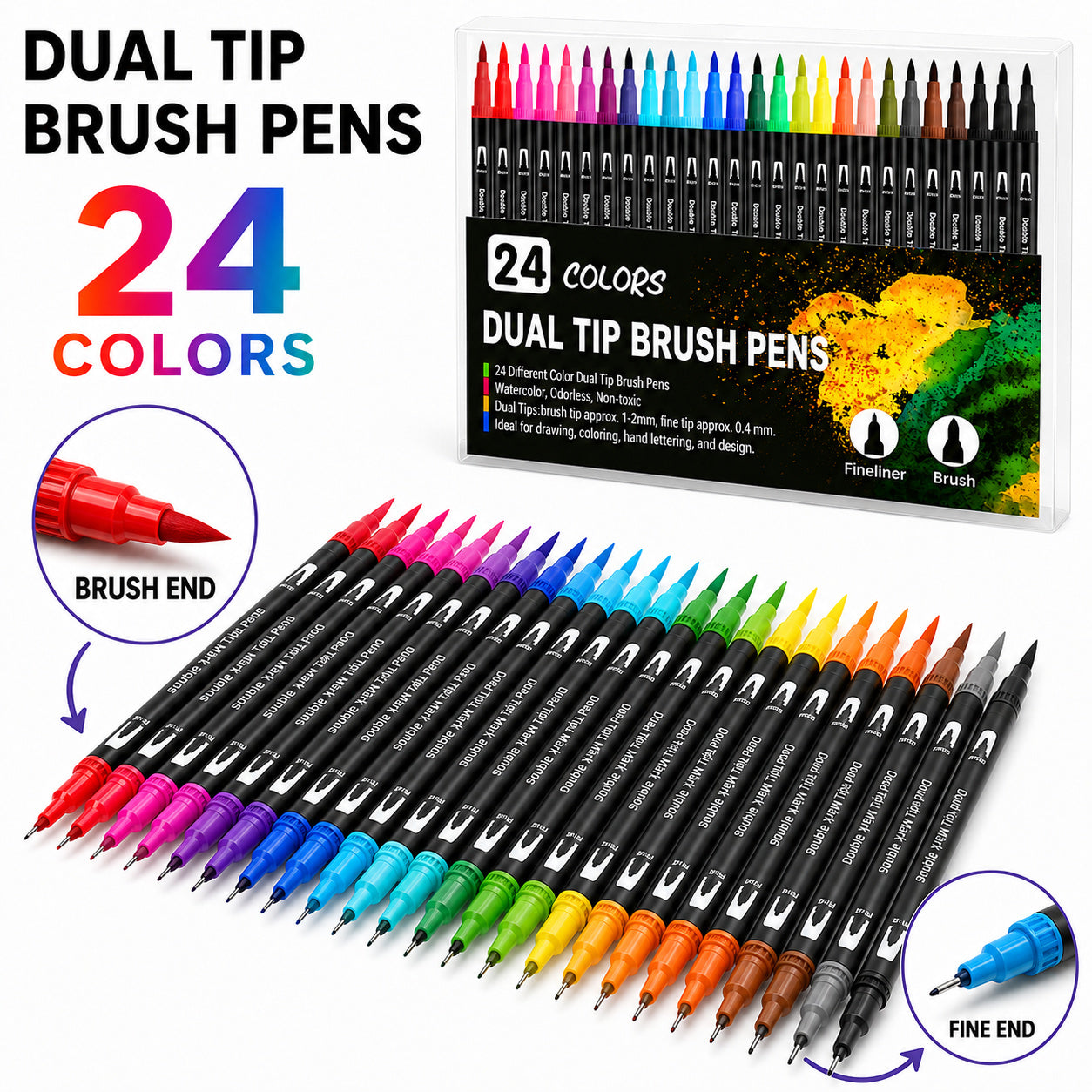 24 pack double tip coloring drawing pens rich