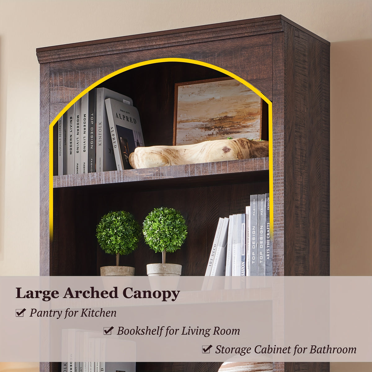 76 tall arched bookcase farmhouse 5 tiers large arched