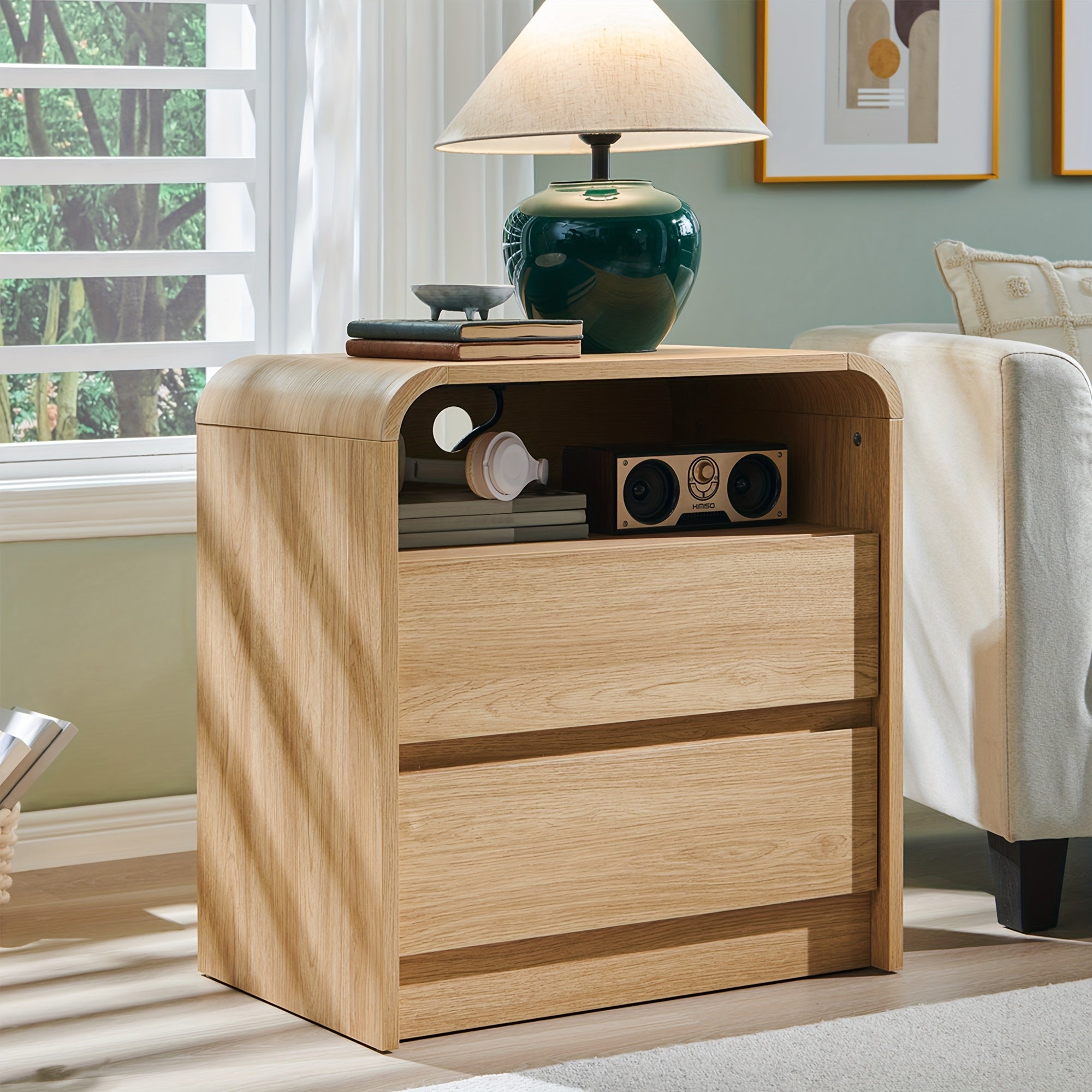 25 tall modern nightstand charging station wood bedside