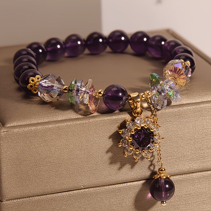 crystal anxiety relieving purple natural bracelet sunflower