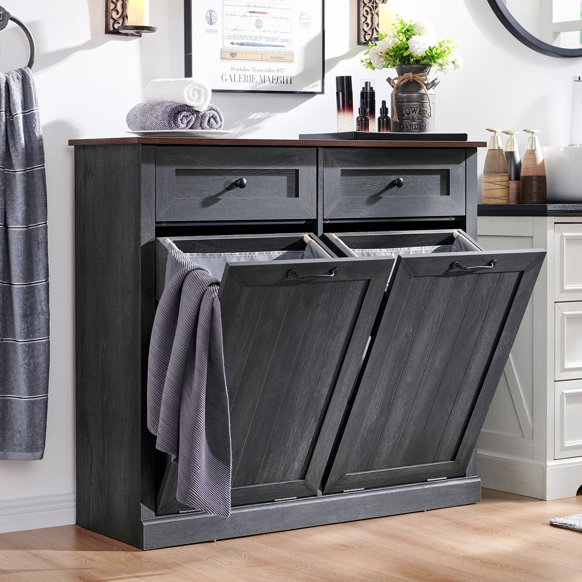 single double tilt trash cabinet drawer hidden wooden