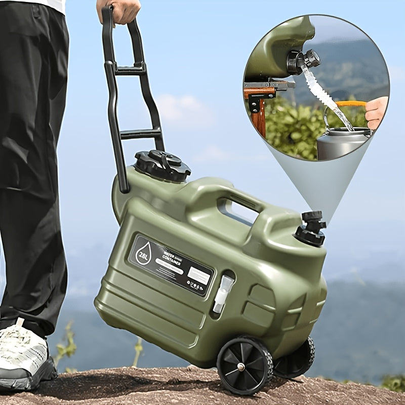 28l water storage container wheels pull rods portable water