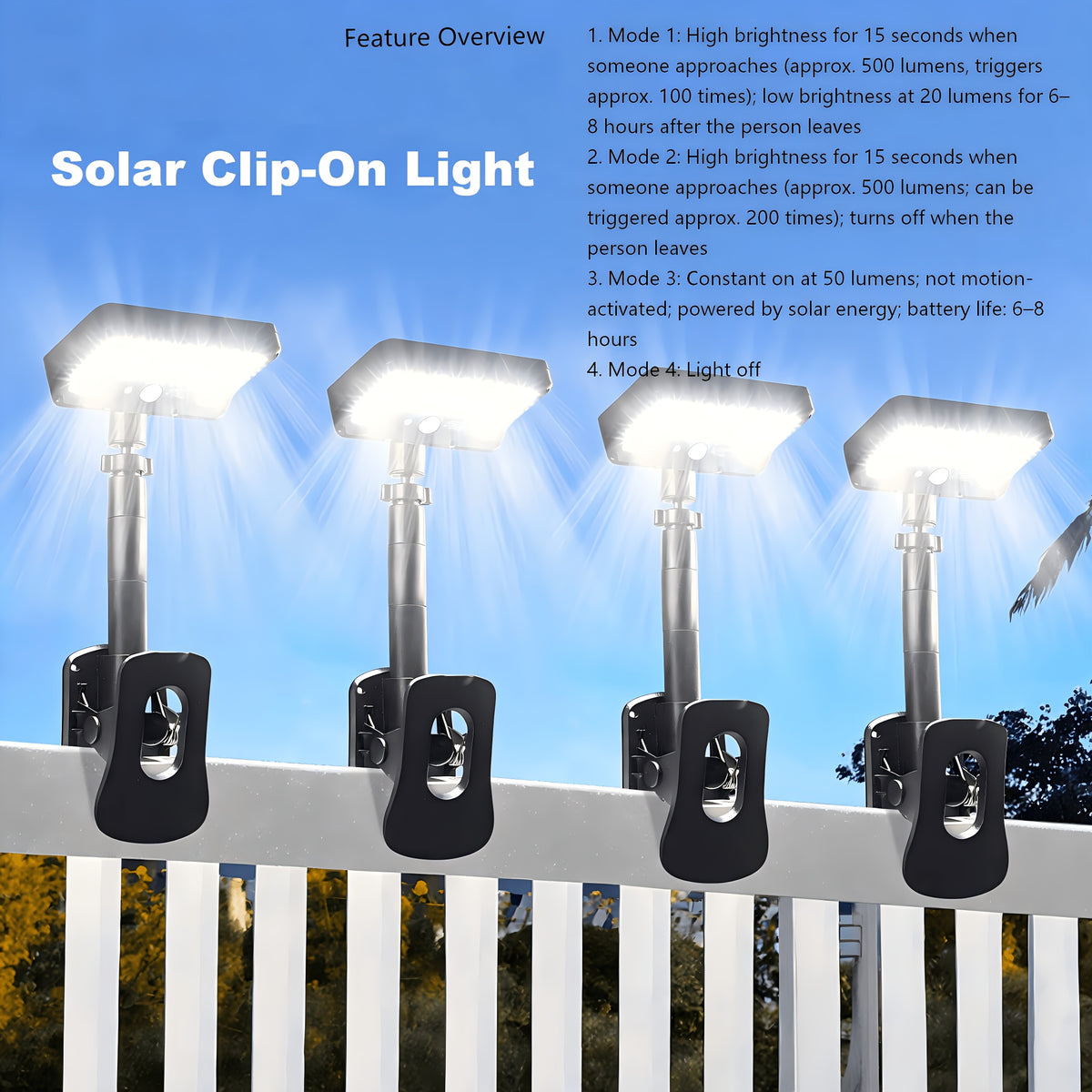 4 pack clip motion solar lights   rotatable fence