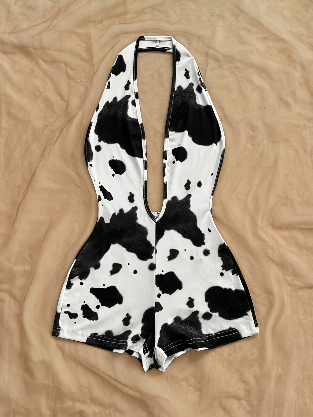 womens fashion leopard print deep v neck backless jumpsuit