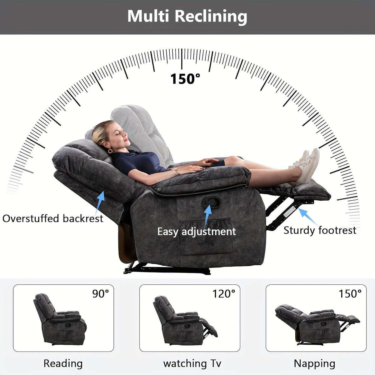 oversized manual recliner chair massage heat soft fabric