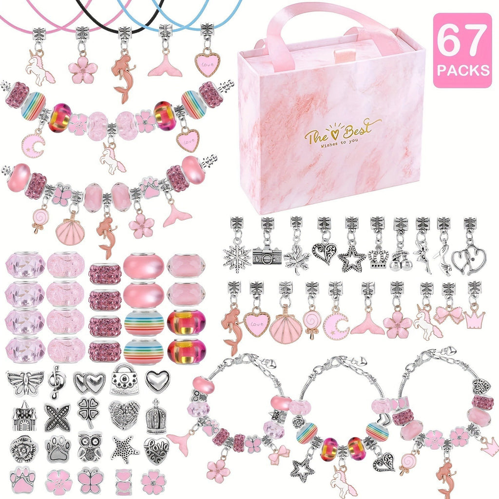 67pcs diy charm bracelet bead kit unicorn mermaid crafts