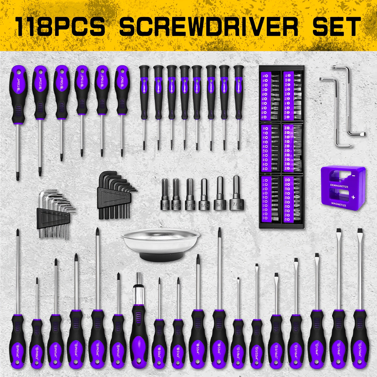 118pcs magnetic screwdriver set plastic rack magnetic tool
