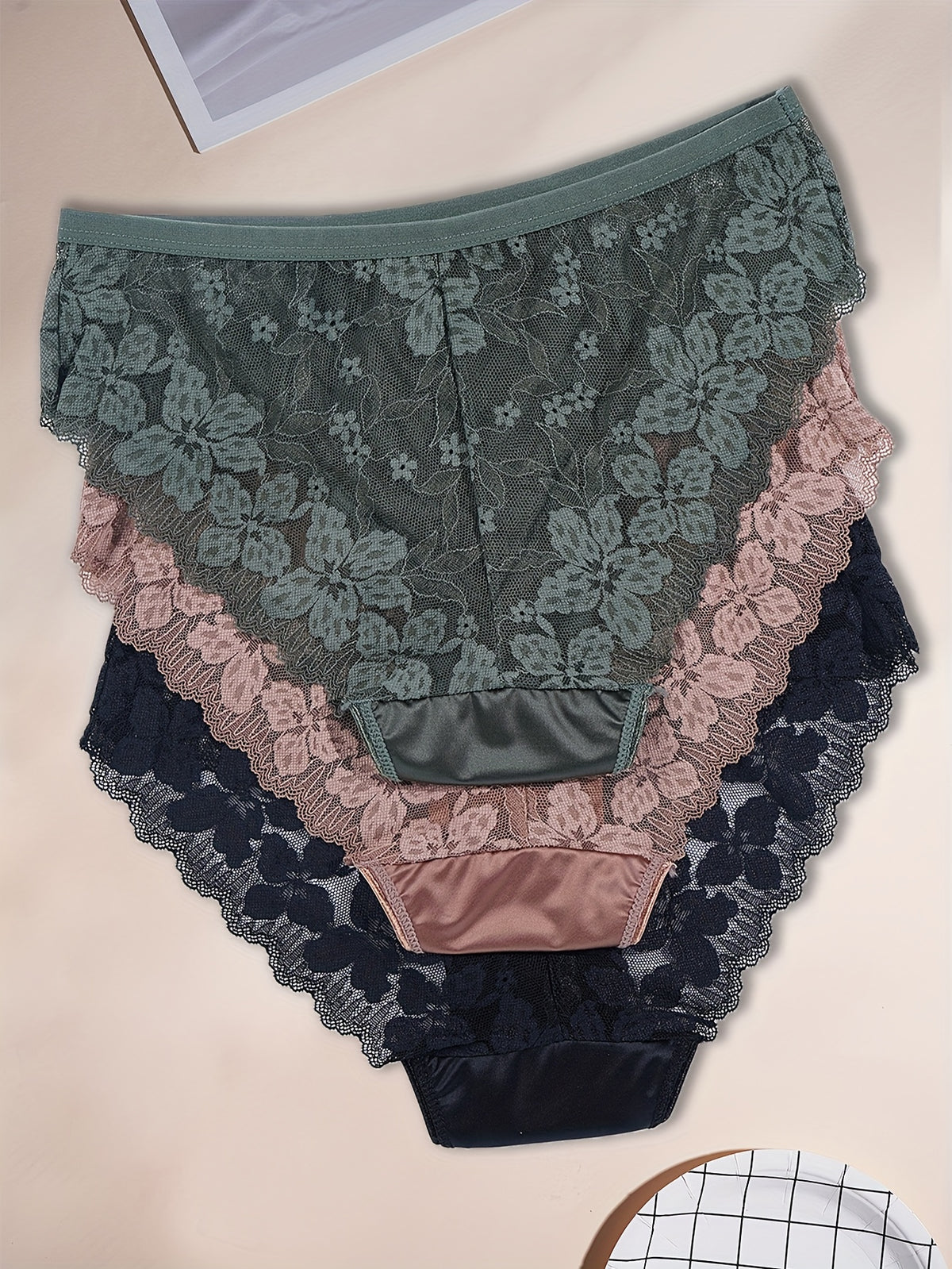 3pcs solid color   fabric floral contrast lace