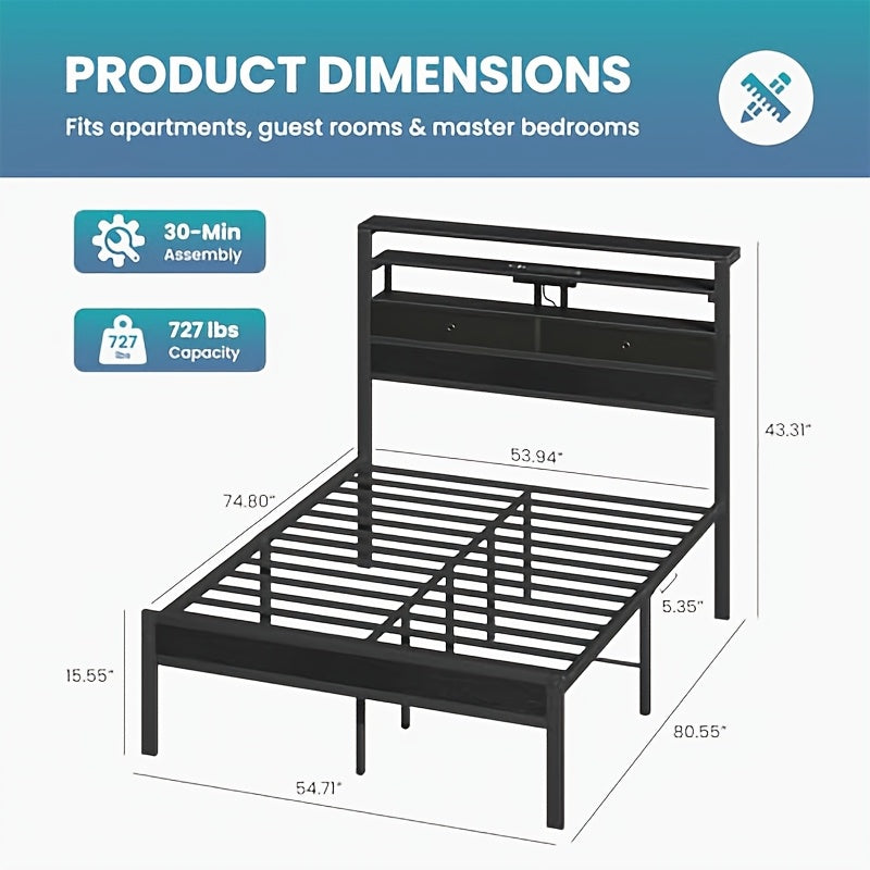 black led platform bed frame charging station 3 tier side