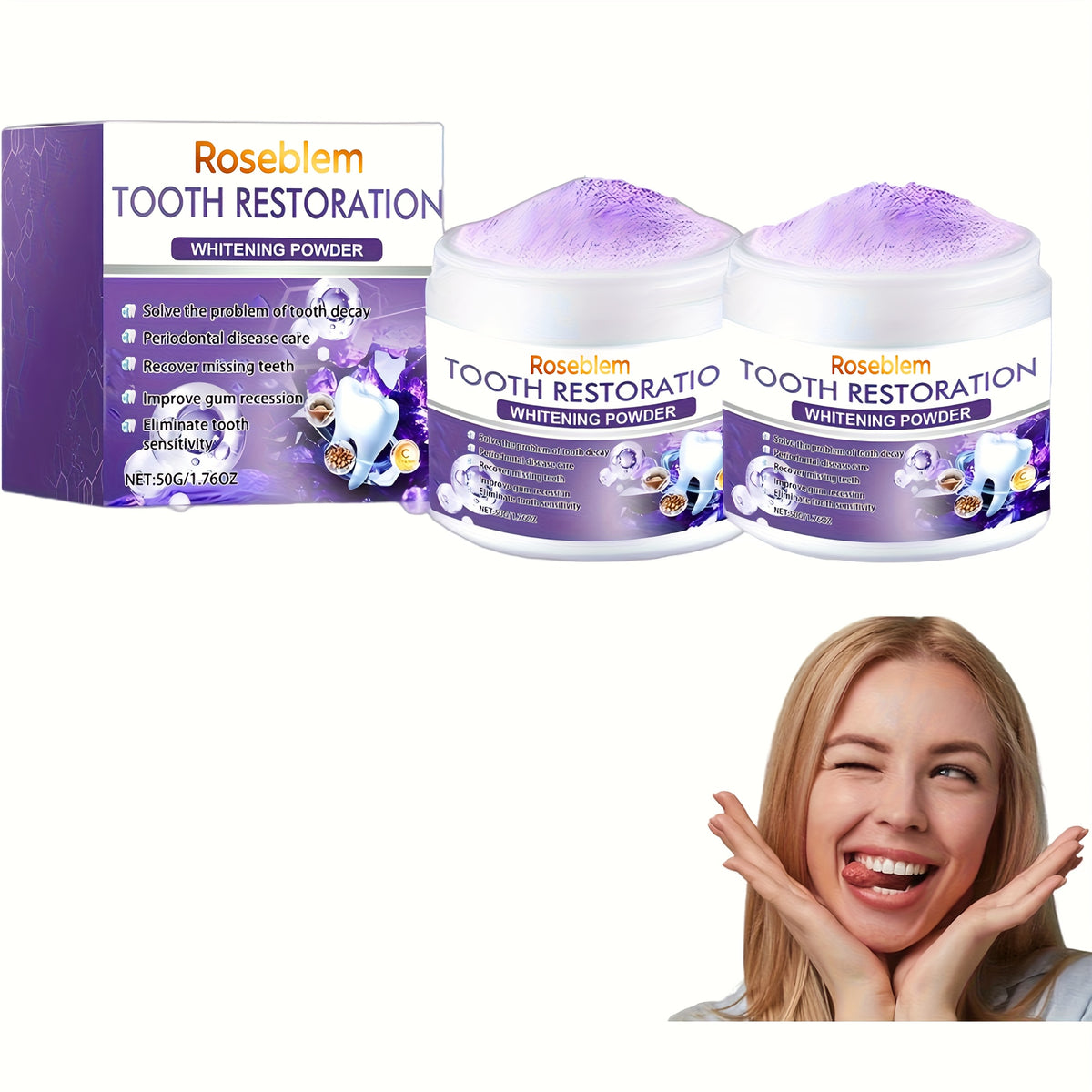 2pcs tooth repair mineral powder natural purple coating