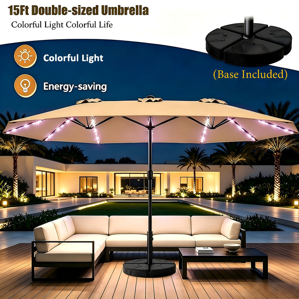 15ft double sided patio umbrella rgb solar colorful lights