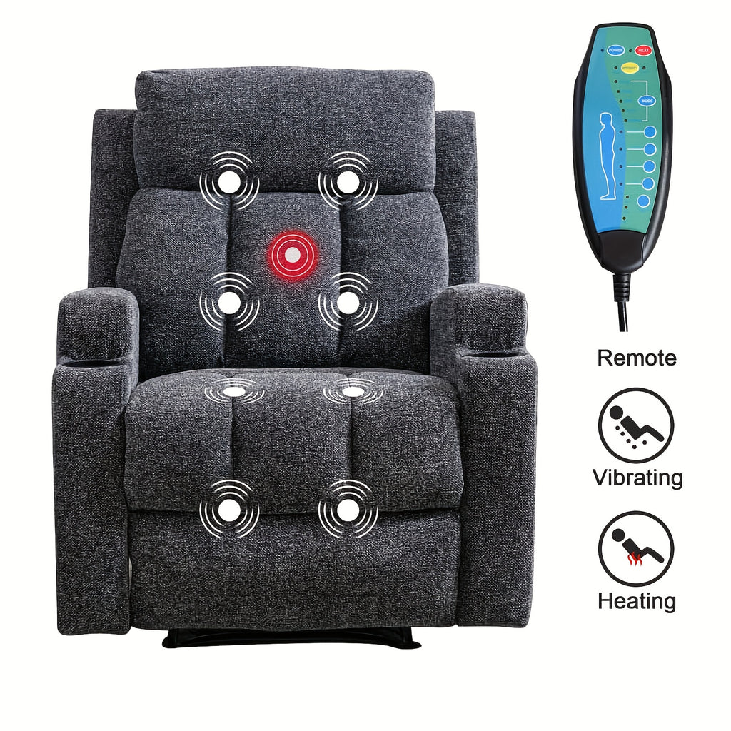 manual recliner chair massage heat soft fabric