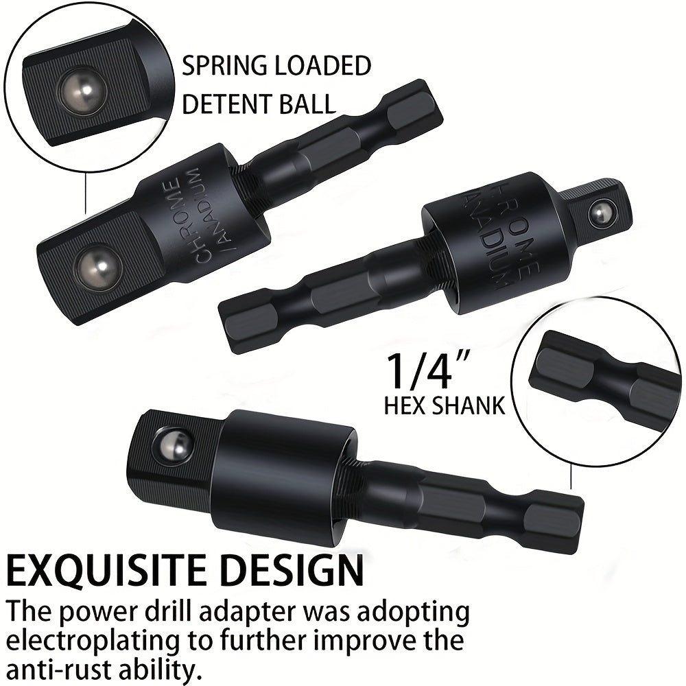 3pcs power drill sockets adapter set 360 rotatable hex shank