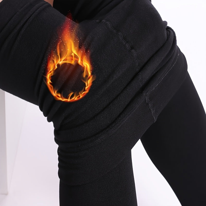 black thickened womens elegant leggings 1 pair solid color