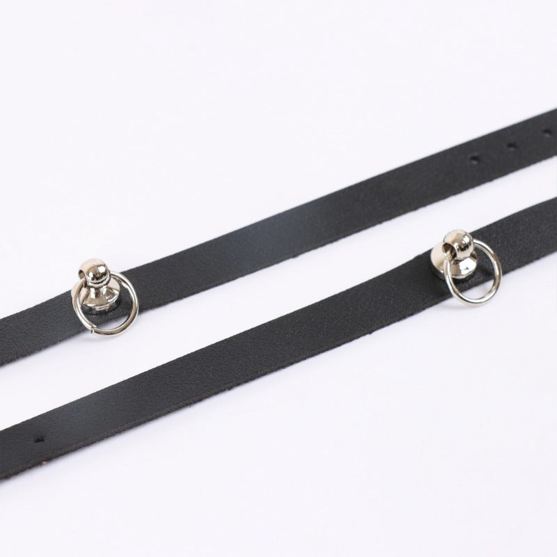 a pair pu black minimalist versatile thin ankle straps