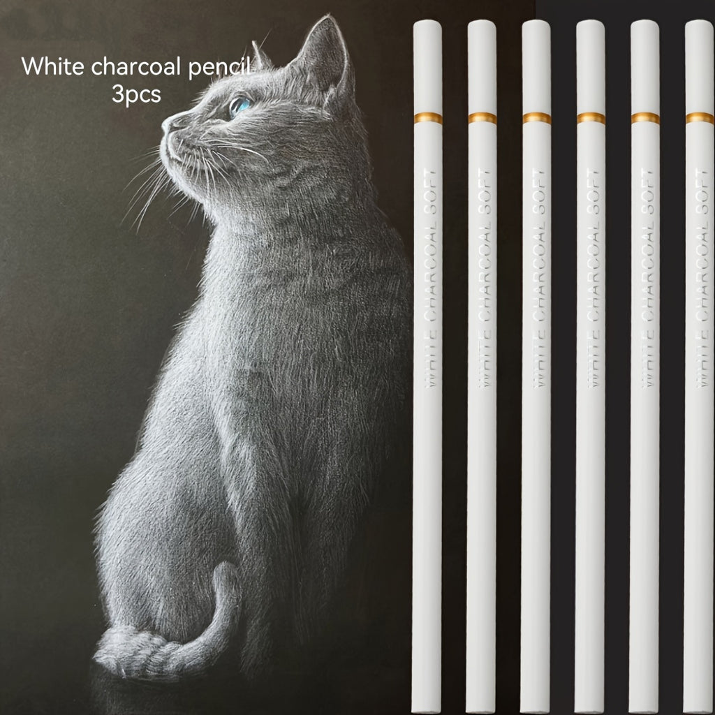3pcs white charcoal pen highlighter soft