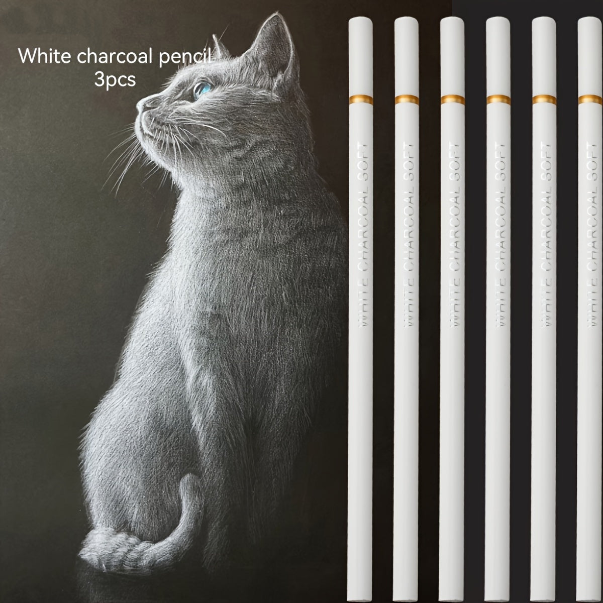 3pcs white charcoal pen highlighter soft