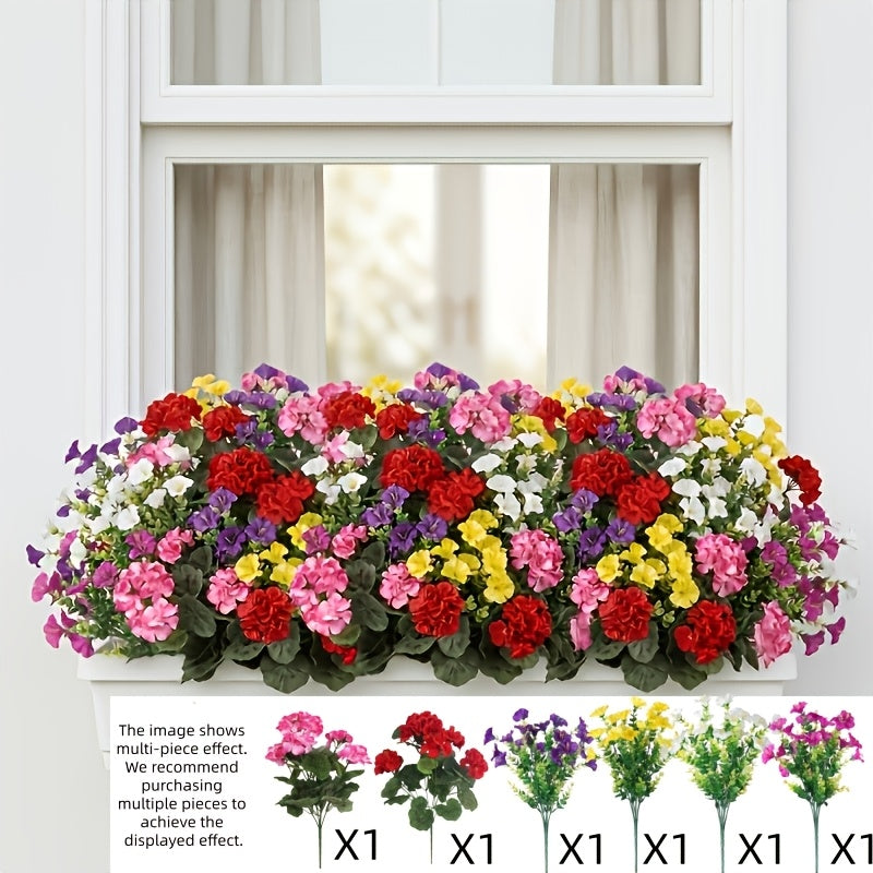 6 bunches artificial geranium   mixed faux flowers uv