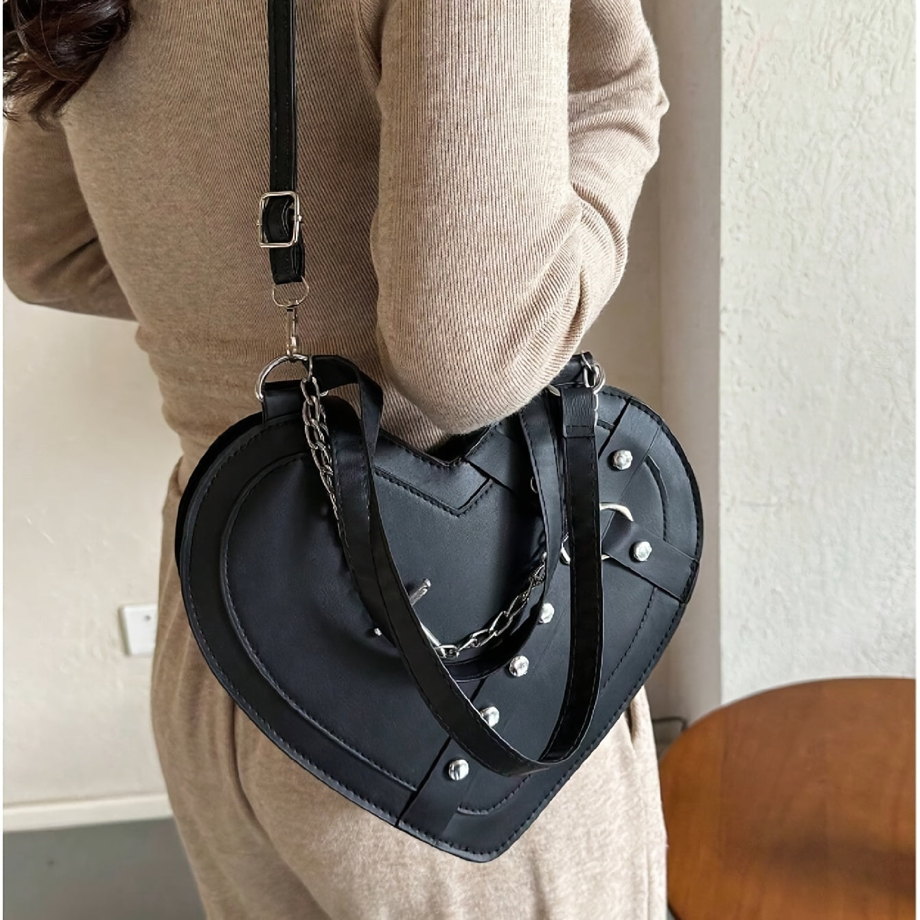 women gothic y2k punk   shaped shoulder bag rivet