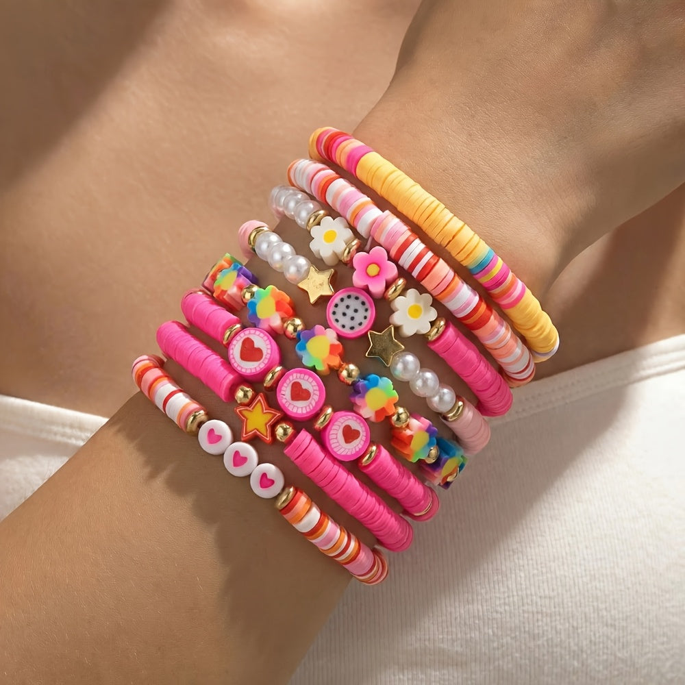 8pcs sweet cute floral heart themed pink multi layer