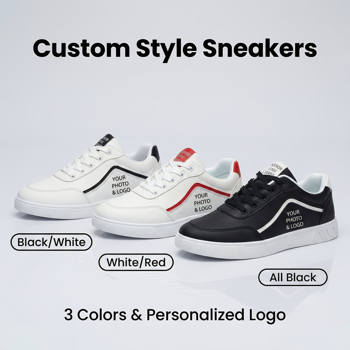 sneakers custom photo image text name black white low top
