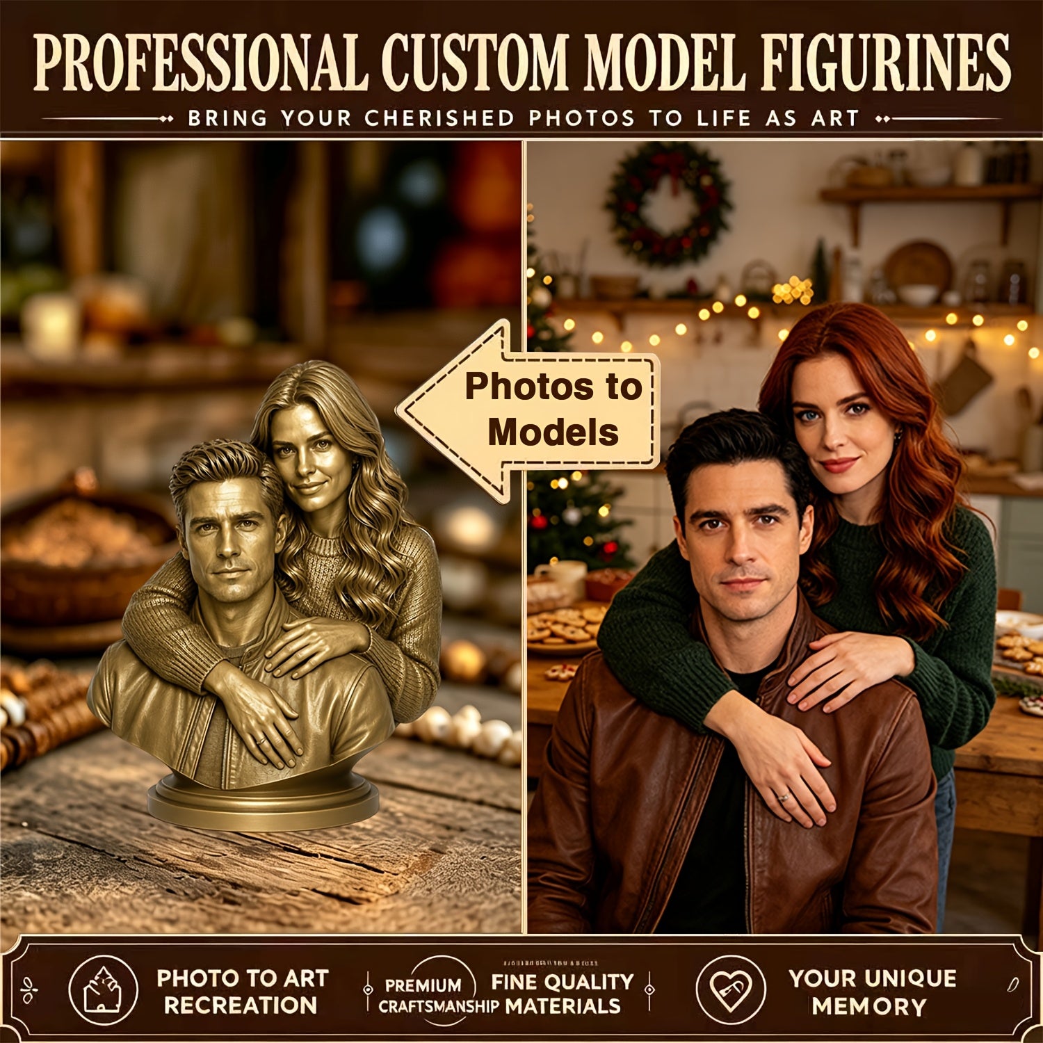 custom couple figurine 3d resin portrait statue name date