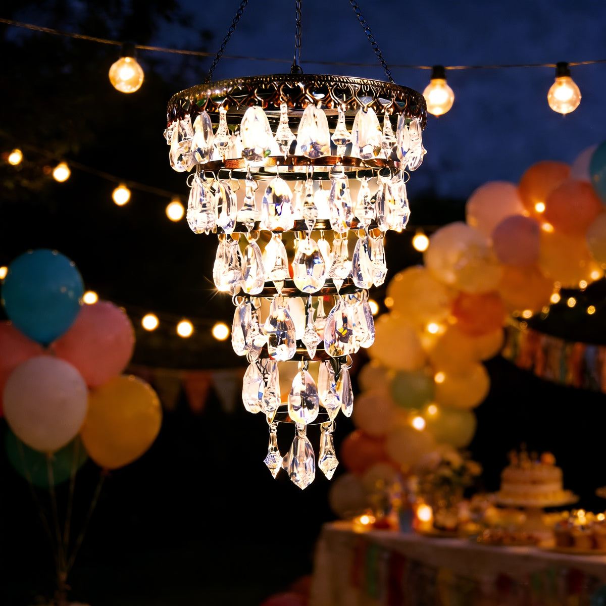solar hanging crystal chandelier outdoor garden decorative