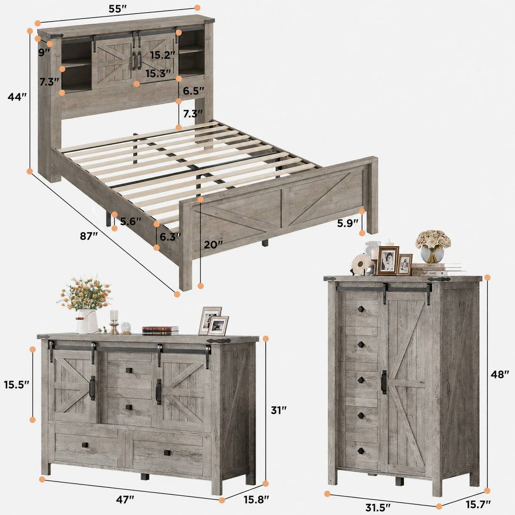 farmhouse bedroom set bed sliding barn doors bookcase