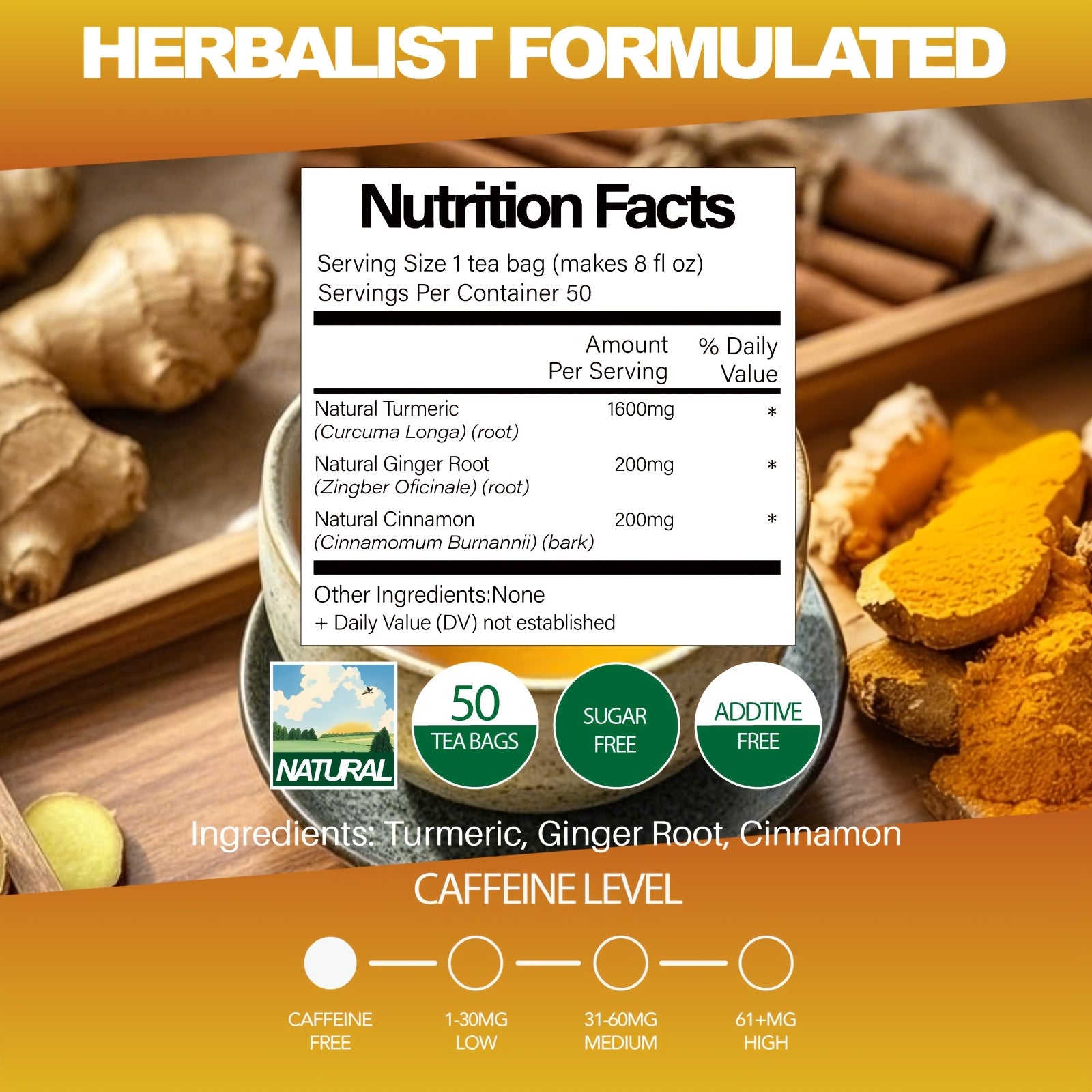 natural herbs turmeric ginger cinnamon tea