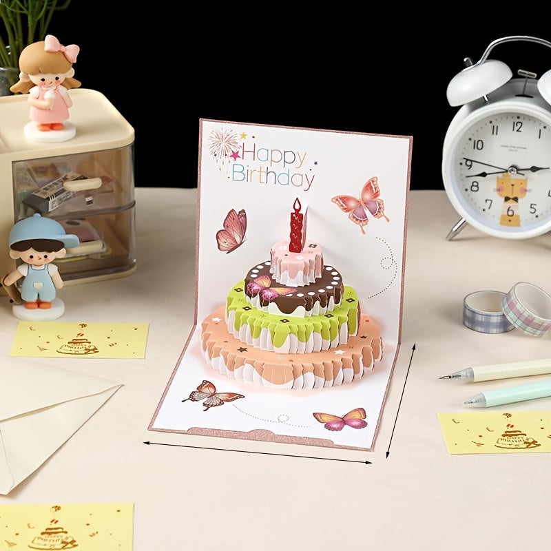 set 4 three dimensional birthday cake   greeting cards