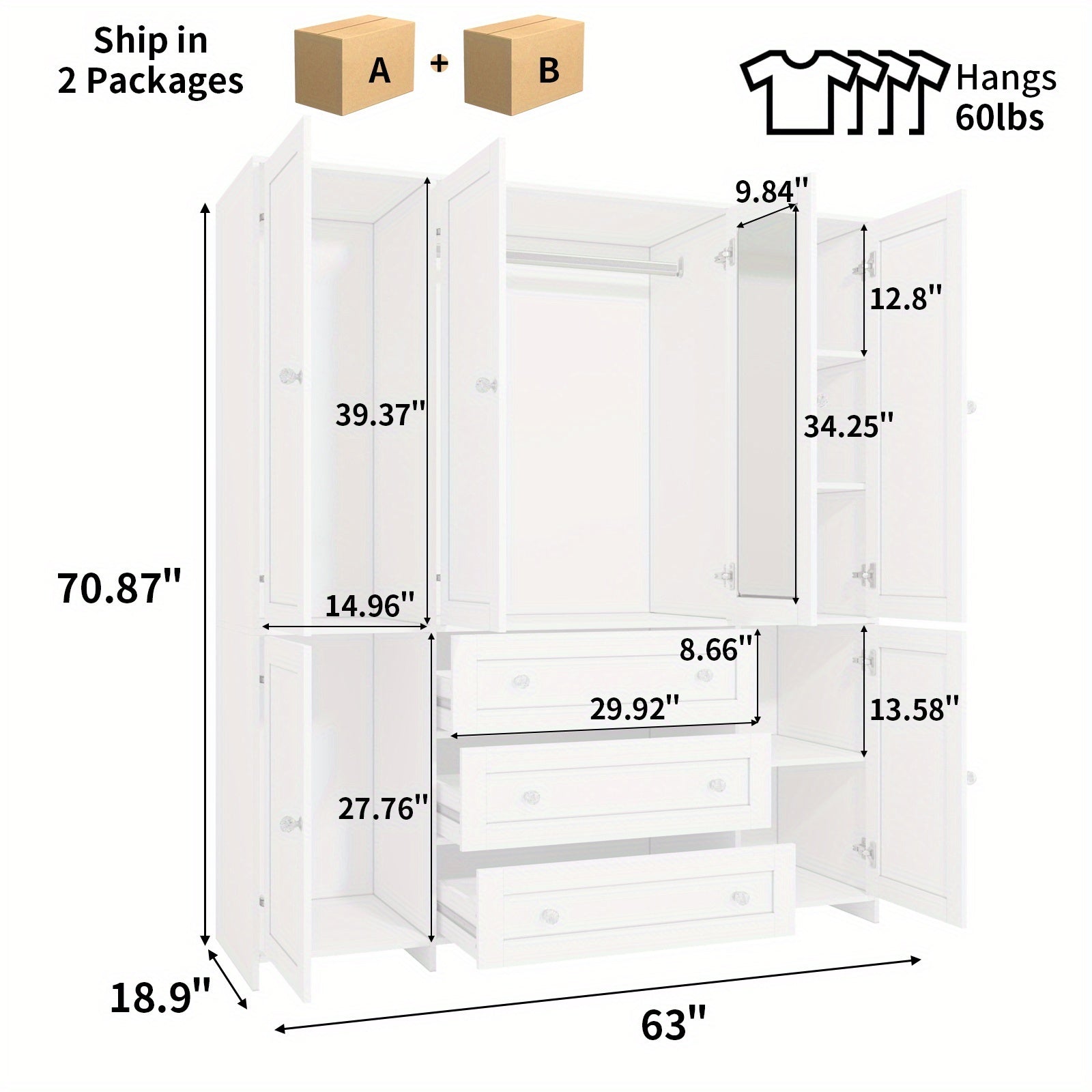 47 63 large modern   wardrobe closet mirror door