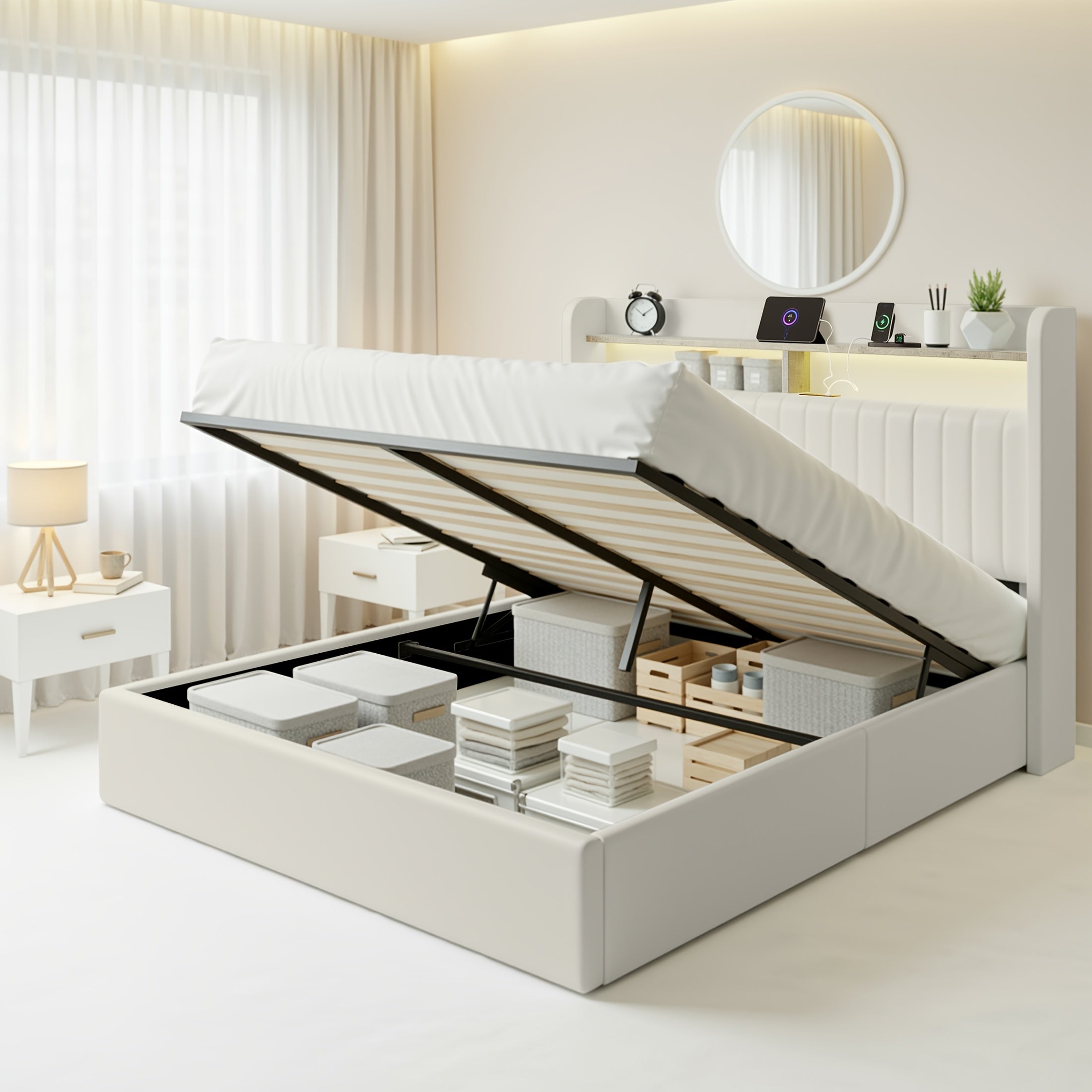 lift storage bed frame velvet vertical channel