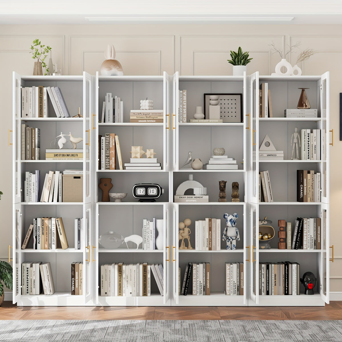 modular bookshelf display cabinet set glass doors drawers 5
