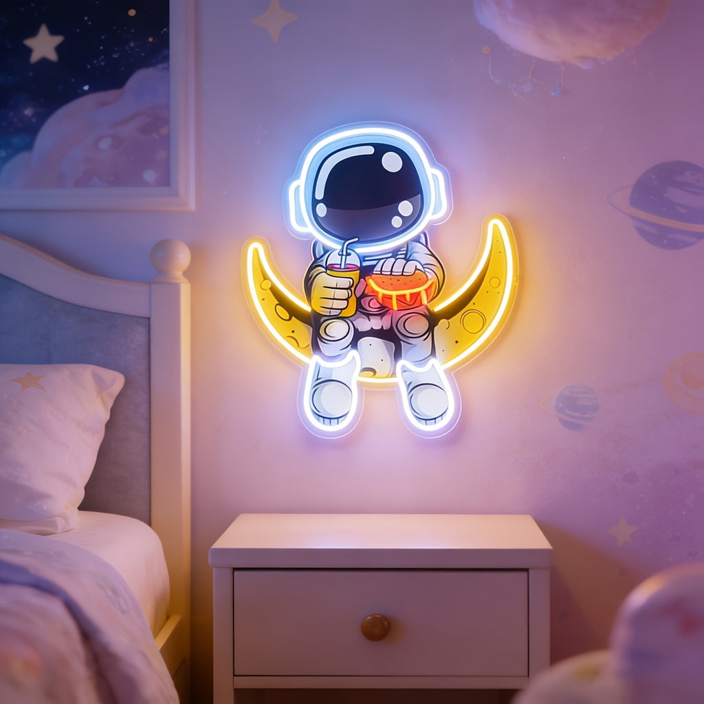 a neon astronaut sign an adjustable brightness art piece