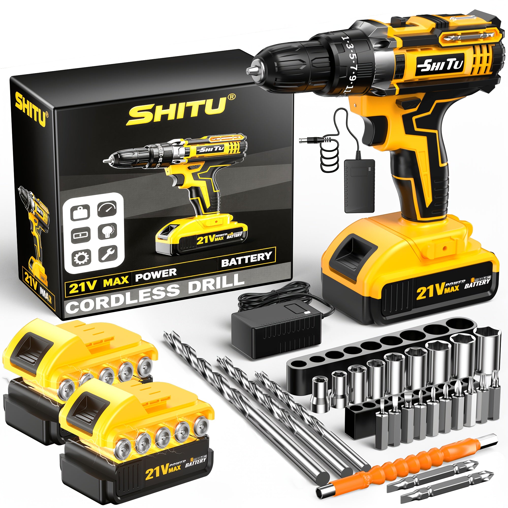 2026 21v cordless drill kit tool box fast charging