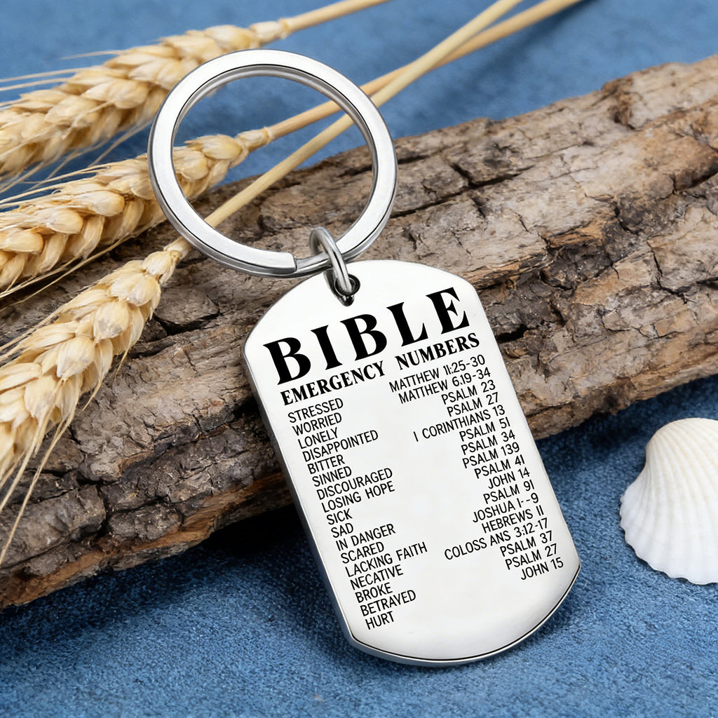 1pc stainless steel keychain bible emergency numbers