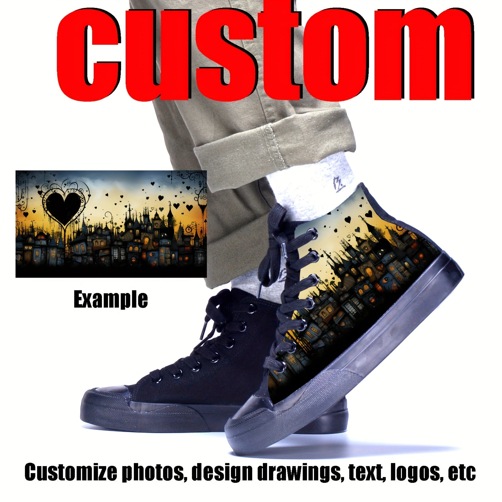 custom photo image black high top canvas sneakers casual