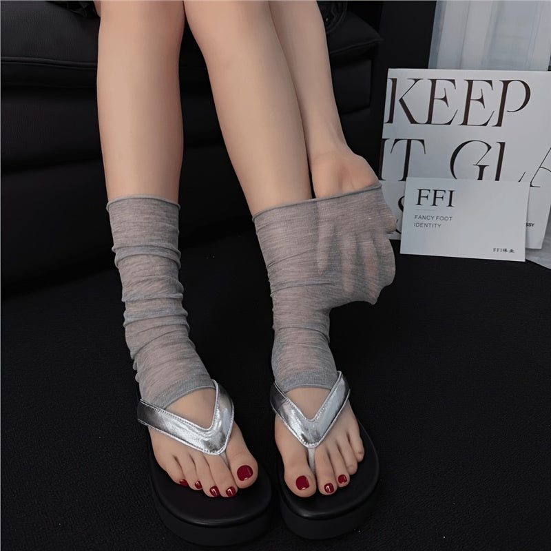 3 pairs women ruched sheer   calf socks thin mesh slouch