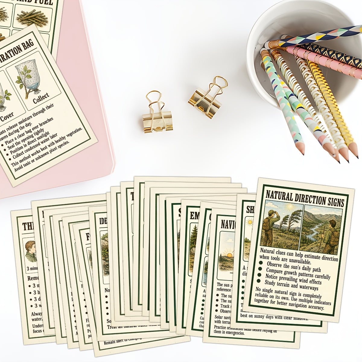 50pcs wilderness survival skill postcards vintage outdoor
