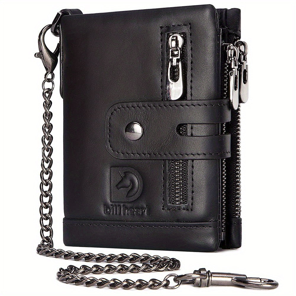 mens wallet chain leather short wallet rfid shielding card
