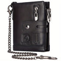 mens wallet chain leather short wallet rfid shielding card