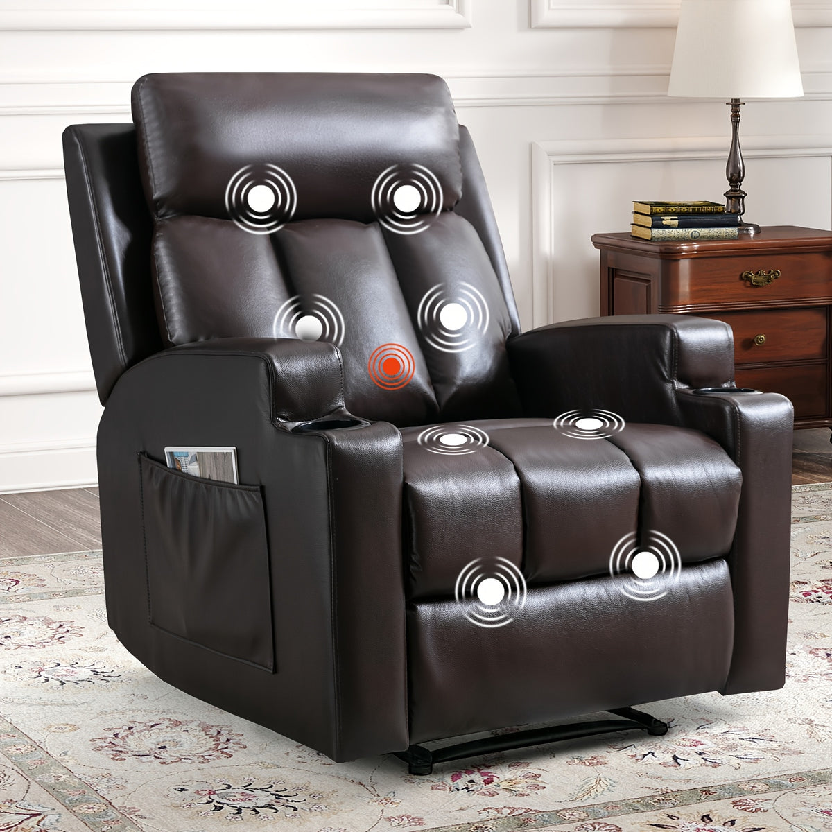 manual recliner chair massage heat soft fabric