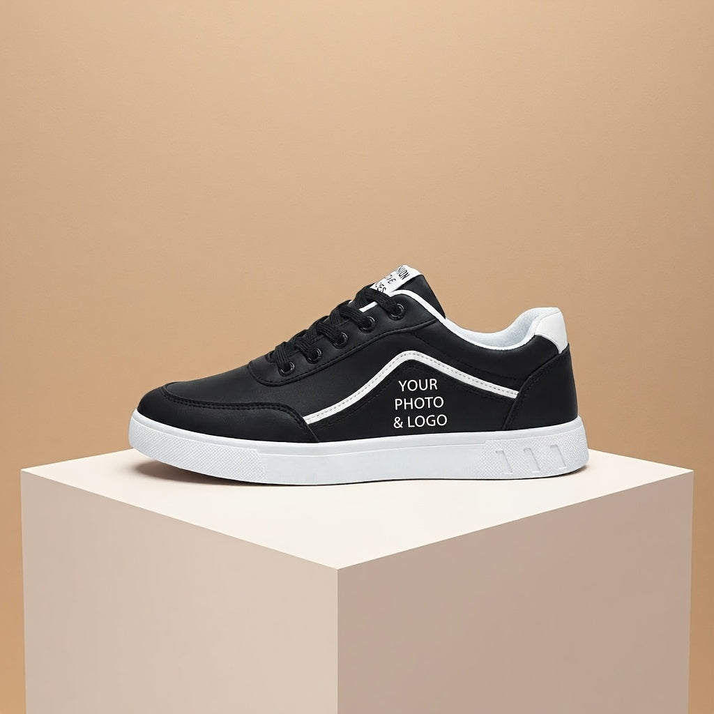 sneakers custom photo image text name black white low top
