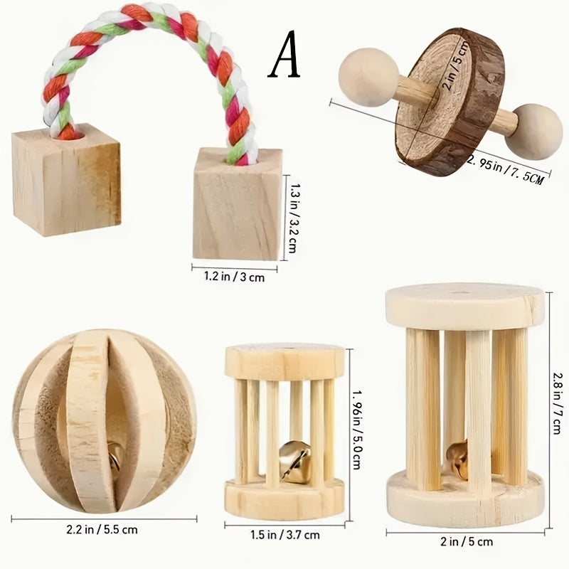 5pcs wooden pet toys set   long lasting toys hamsters