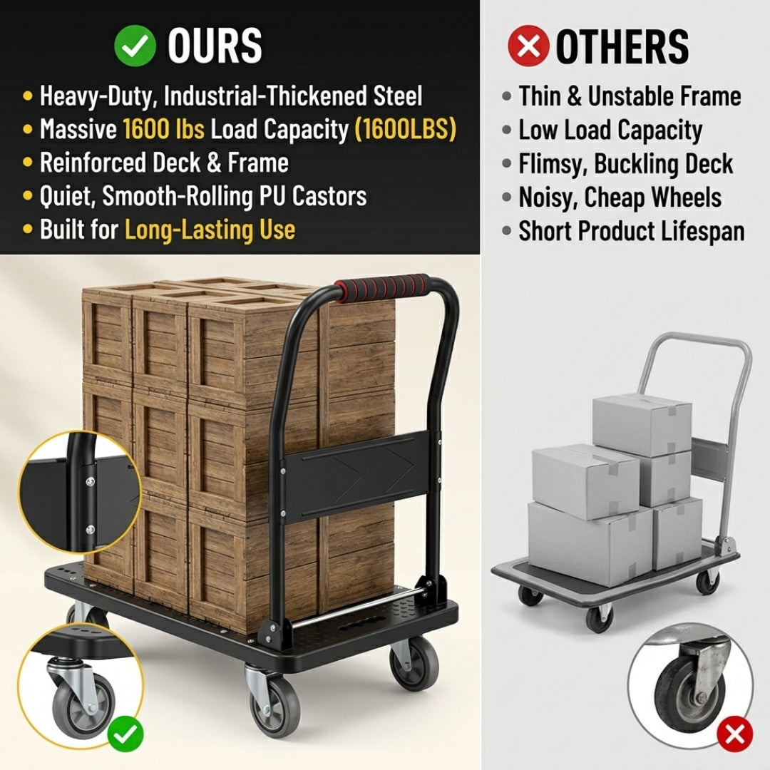 folding heavy-duty handcart,   handcart,   truck,   trolley, silent tpr wheels, thickened frame (1600/980/480/220 lbs), suitable for home renovation, material handling, moving, large item transportation,   and garages. - tools & home improvement