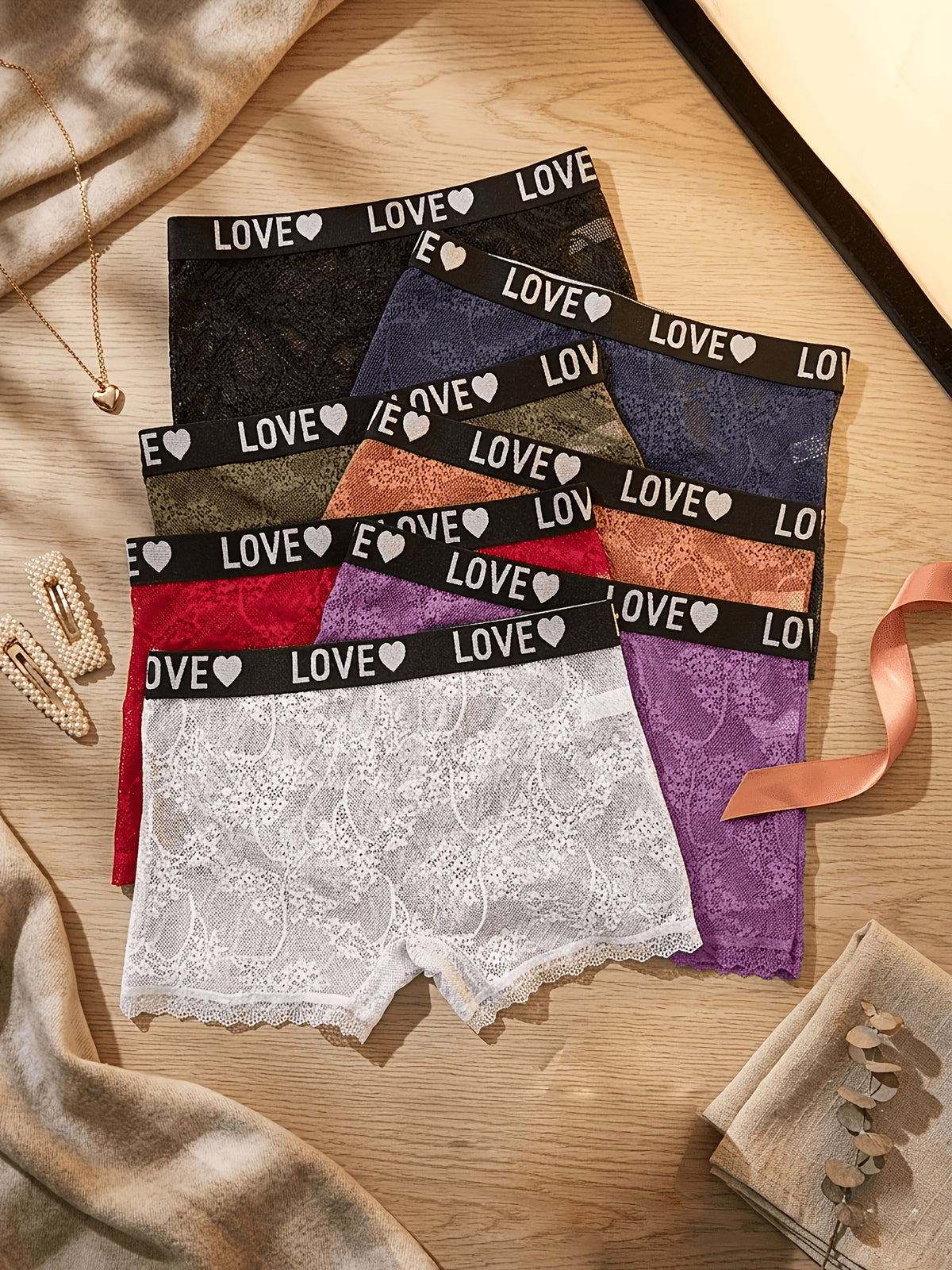 7pcs set womens lace mesh briefs shorts comfortable stretchy