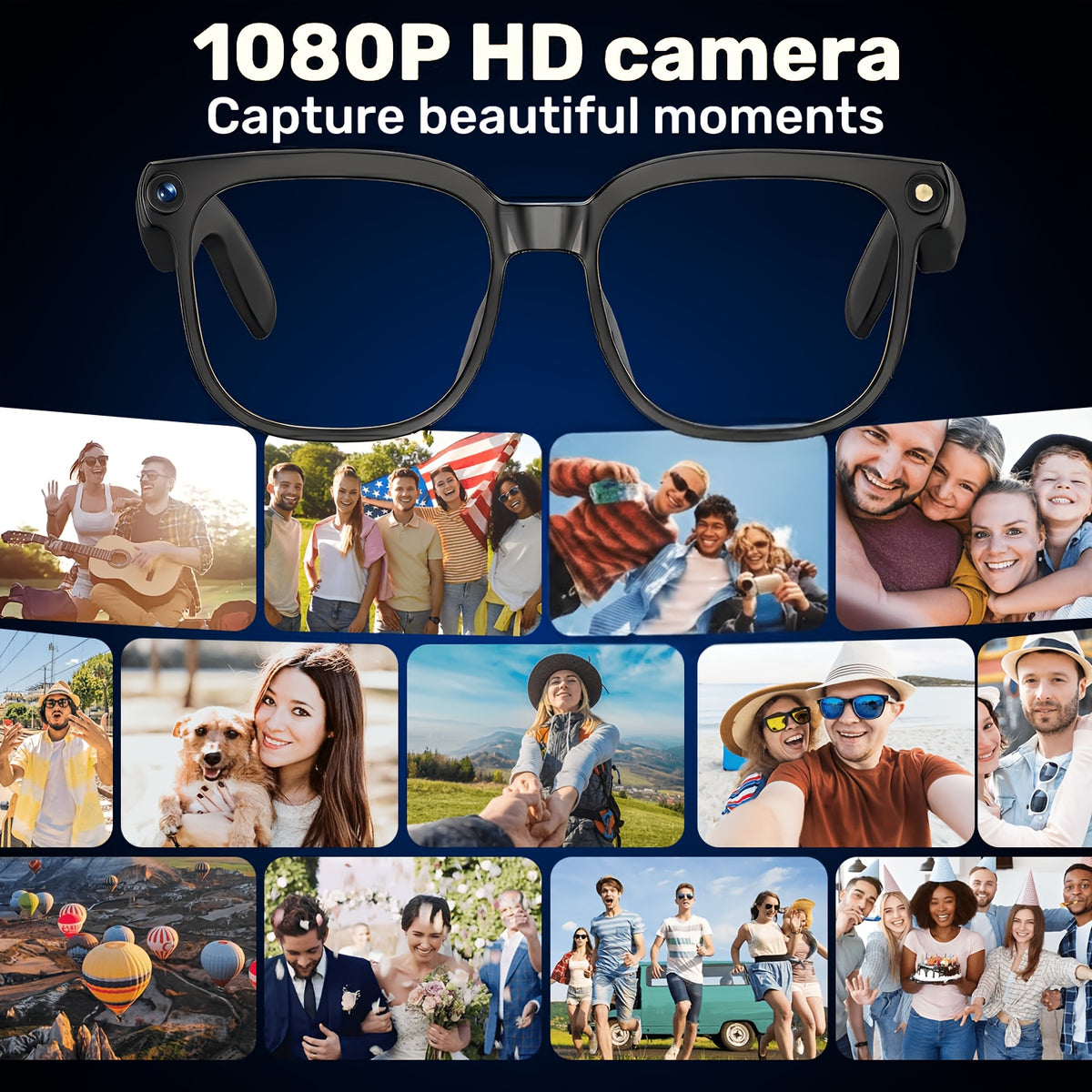 smart   8mp hd video recording glasses audio