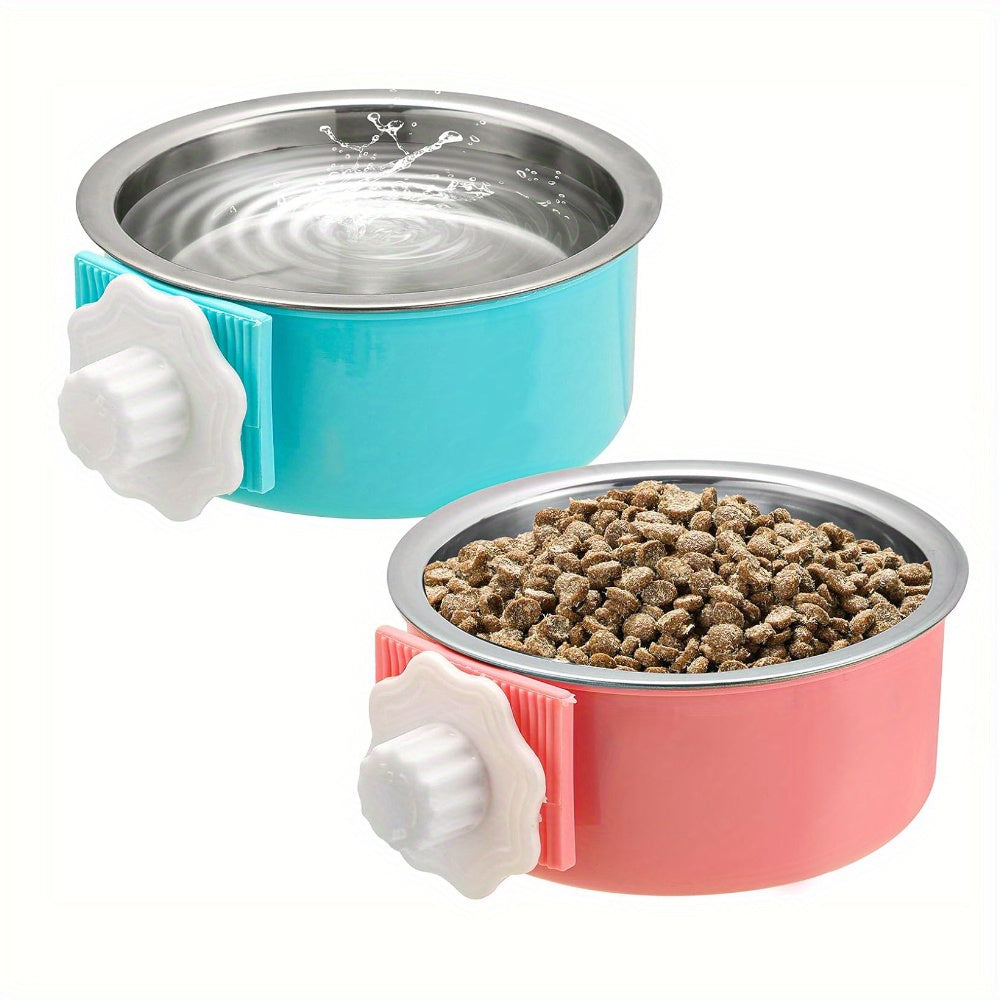 2pcs stainless steel hanging pet feeding bowl pet cage