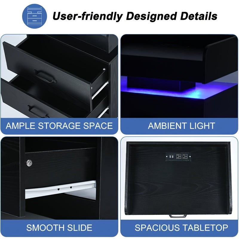 modern led bedside table charging station wooden bedside